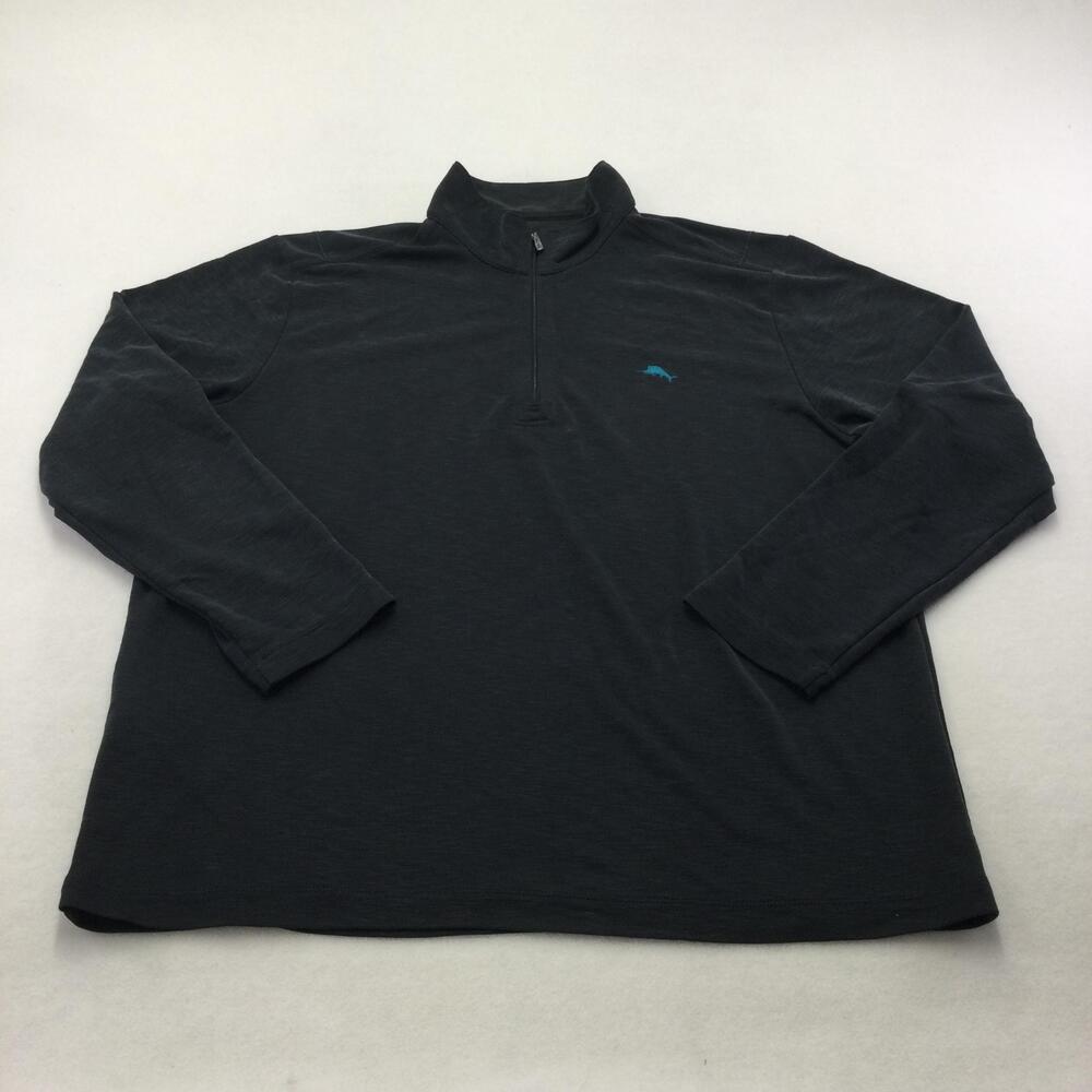 Tommy Bahama Pullover Mens XL Gray 1/4 Zip Mock Neck Tagless Logo Shirt Casual